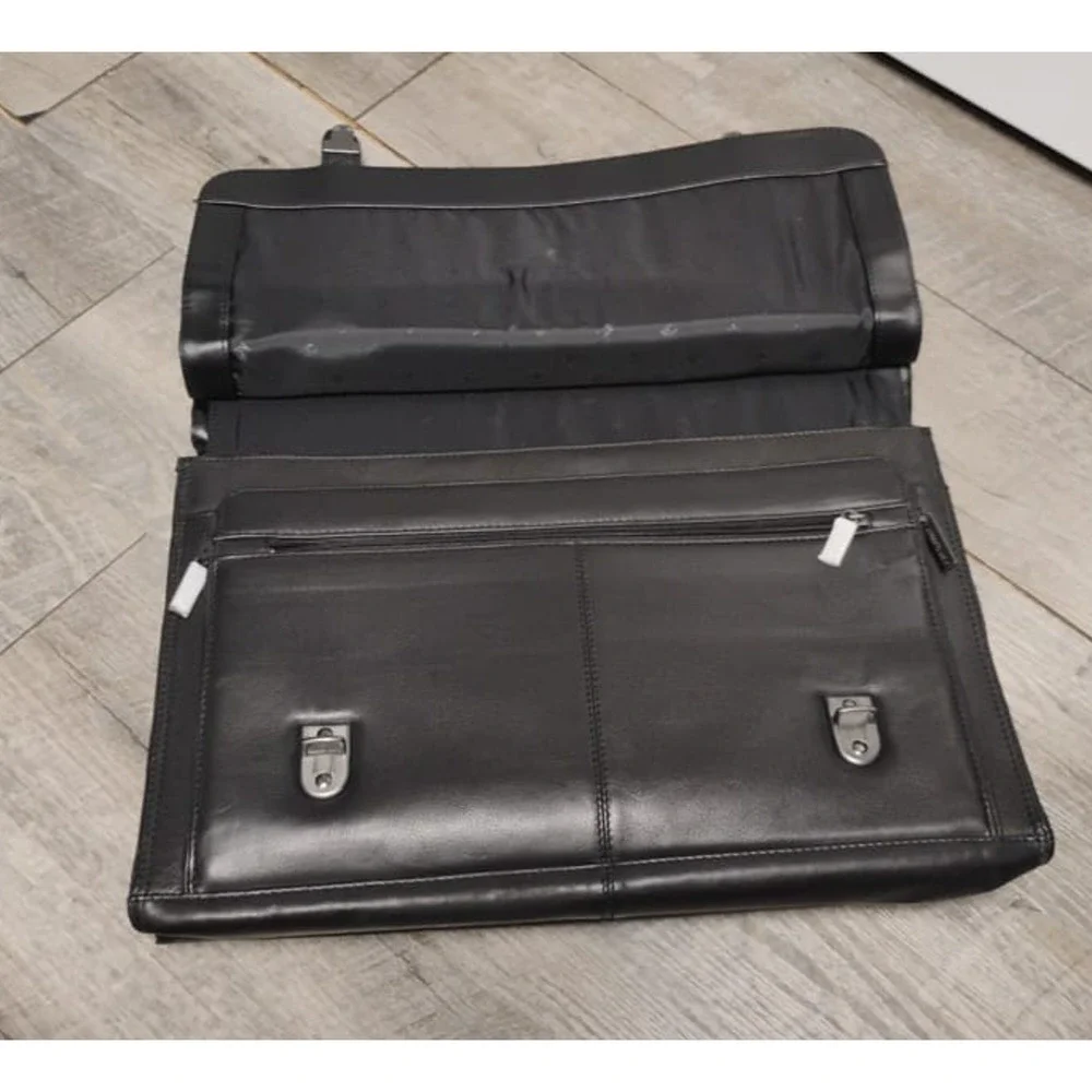 Kenneth Cole New York Black Leather Laptop Brief Case 15x17x6 Multi Sections